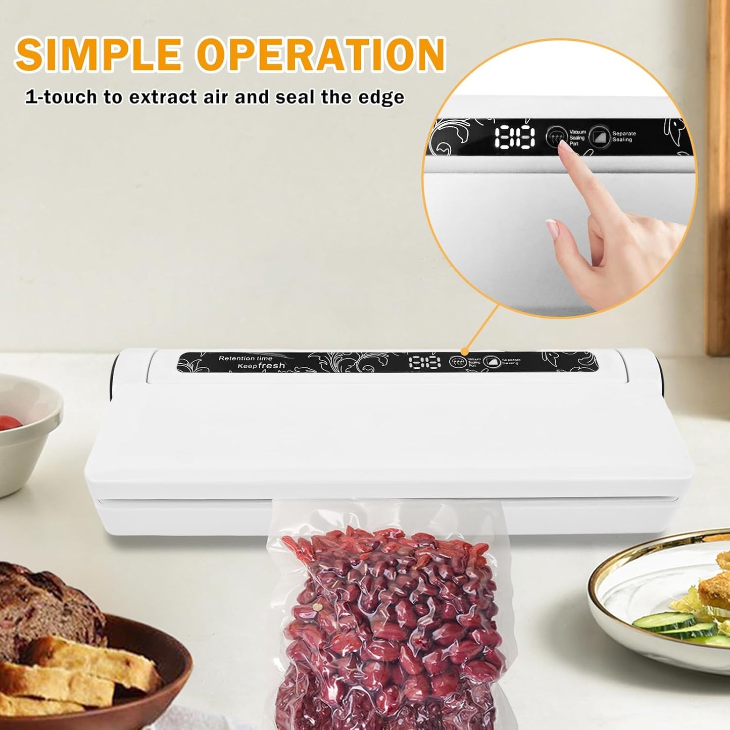 Skiennix Vacuum Sealer Machine - 75KPA Strong Suction, Moist/Dry Modes, 20 Bags Included, Compact Design