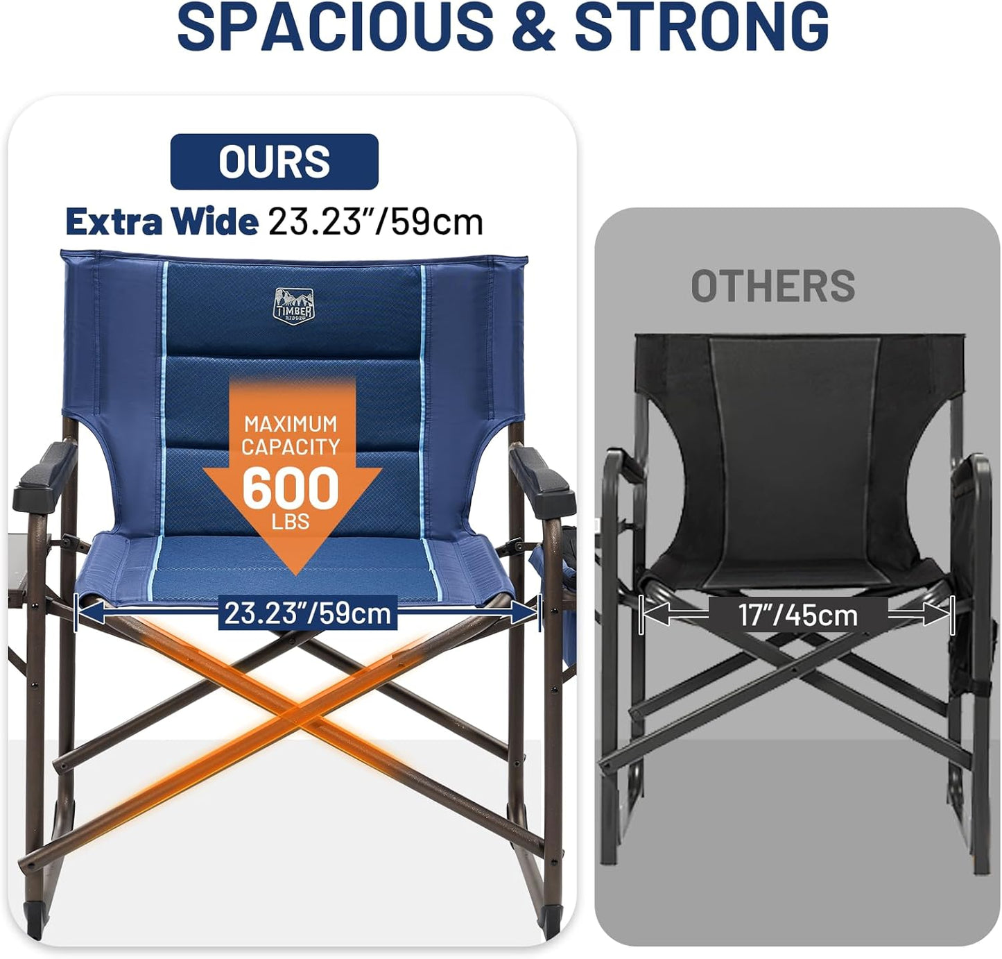 Timber Ridge XXL Oversized Directors Chair - Heavy Duty 600lbs Camping Chair with Cooler Bag & Table | Blue