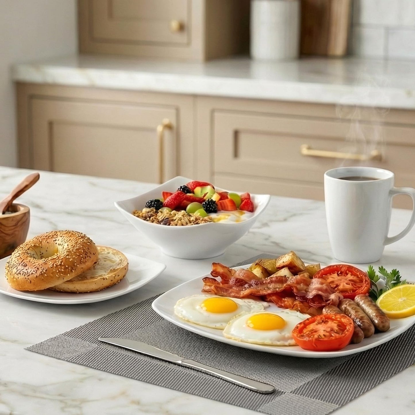 Zulay Kitchen 16-Piece Modern Porcelain Dinnerware Set - Chip & Scratch Resistant | Microwave & Dishwasher Safe, Pearl White