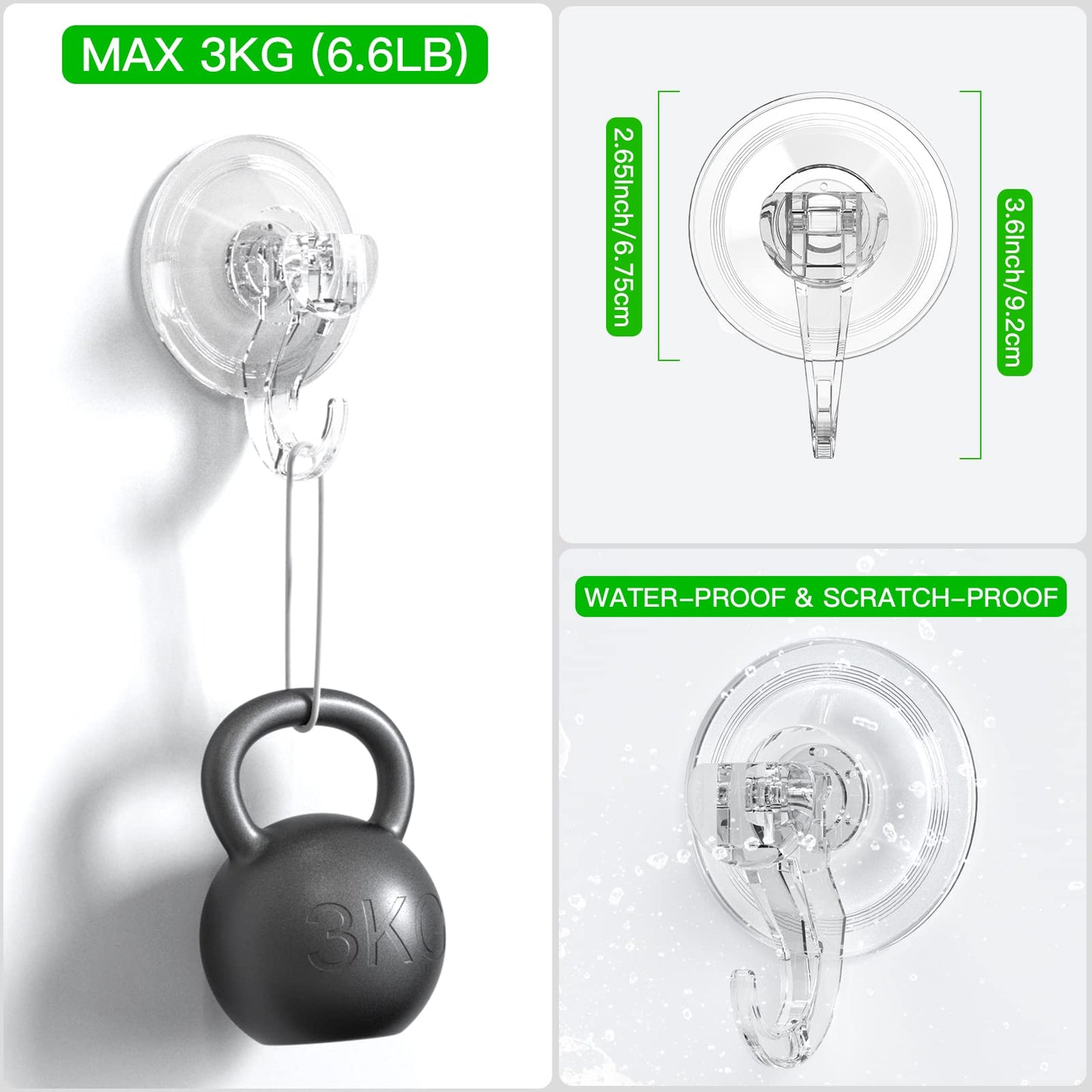 LUXEAR Suction Cup Hooks - 6 Pack Suction Hooks Reusable Powerful Waterproof - Clear Removable Suction Hanger for Shower,Tile,Bathroom,Towel,Kitchen,RV,Travel,Glass Door,Window