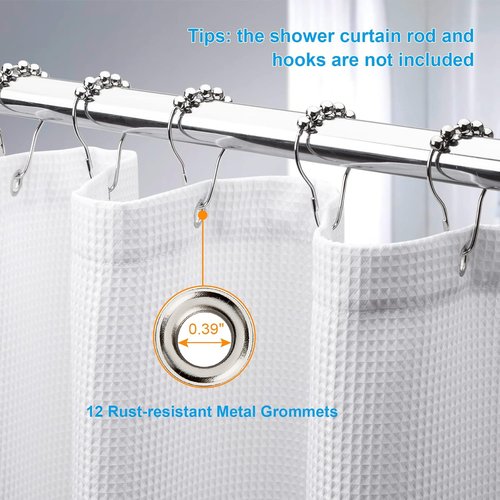 AmazerBath White Fabric Shower Curtain - Heavy Duty Waffle Design | Premium Polyester, 72x72 Inches