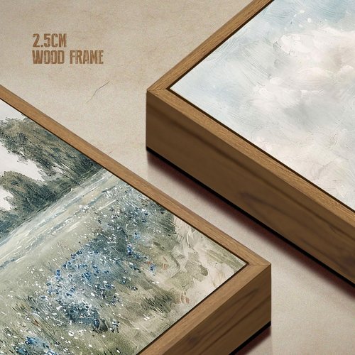 Framed Vintage Landscape Wall Art - Vast Grassland Field Canvas Print | Rustic Wildflower Oil Painting, 8"x10"