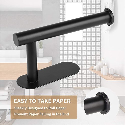 JOPOFI Toilet Paper Holder - Self-Adhesive Wall Mount for Bathroom | SUS 304 Stainless Steel, Matte Black