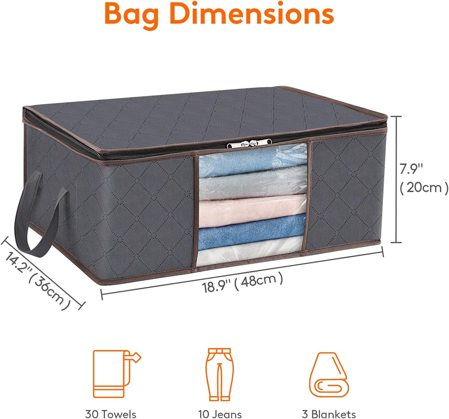 Lifewit 4-Pack Clothes Storage Bags - Foldable Organizer with Reinforced Handles & Clear Window | Gray