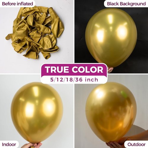 Bezente Gold Metallic Chrome Latex Balloons - 100 Pack 12-Inch Round Helium Balloons for Weddings & Parties
