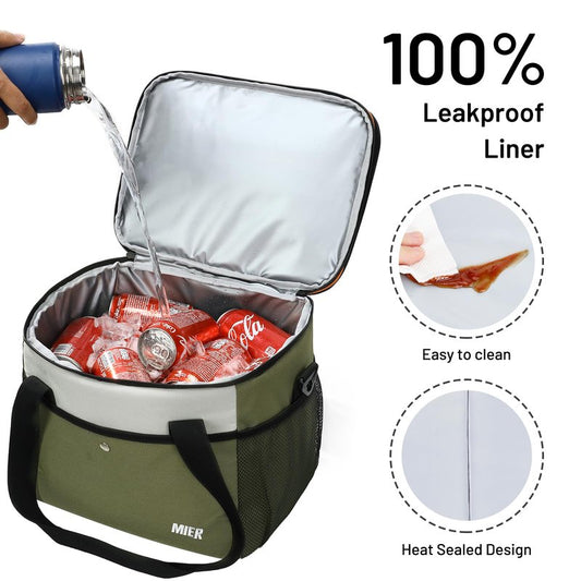 MIER Expandable 24L Lunch Bag Double Layer Insulated Cooler Tote Soft Cooler Bags 30Can Mens Adults Lagre Leakproof Lunch Boxes for Work, Picnic, Camping, Travel, Army Green