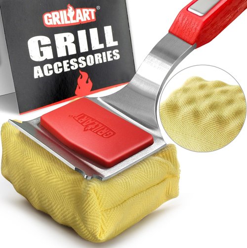 GRILLART Grill Brush - Bristle-Free BBQ Cleaner with Replaceable Head | Safe for Cast Iron & Stainless Steel Grates - Red