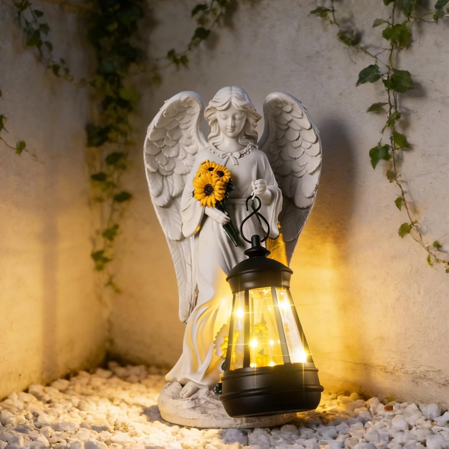 Regine Switzerland Sympathy Gifts | 8.8" Resin Angel Figurine Holding Sunflowers - Waterproof Cemetery Decor
