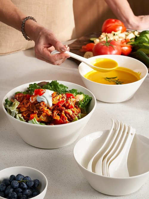 DOWAN 32 OZ Large Soup Bowls Set of 4 - White Ceramic Deep Bowls for Cereal, Salad & Pasta