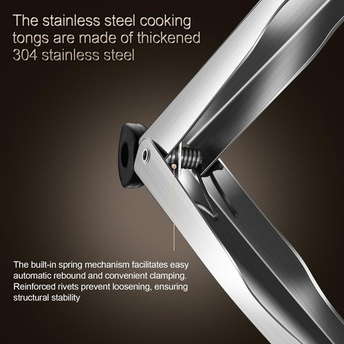 Huakai Locking Stainless Steel Kitchen Tongs, 12-inch Grill Tongs,Heat-Resistant up to 600°C, Precision Serrated Tip Design,Easily Grab and Flip Toss Steaks, Bread, Pizza, Salads, and Grilled Foods