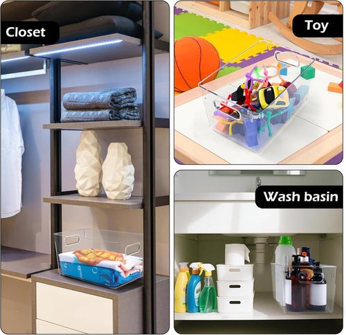 Clear Plastic Storage Bins 8-Pack | Versatile Pantry Organizers for Kitchen, Bathroom & Home