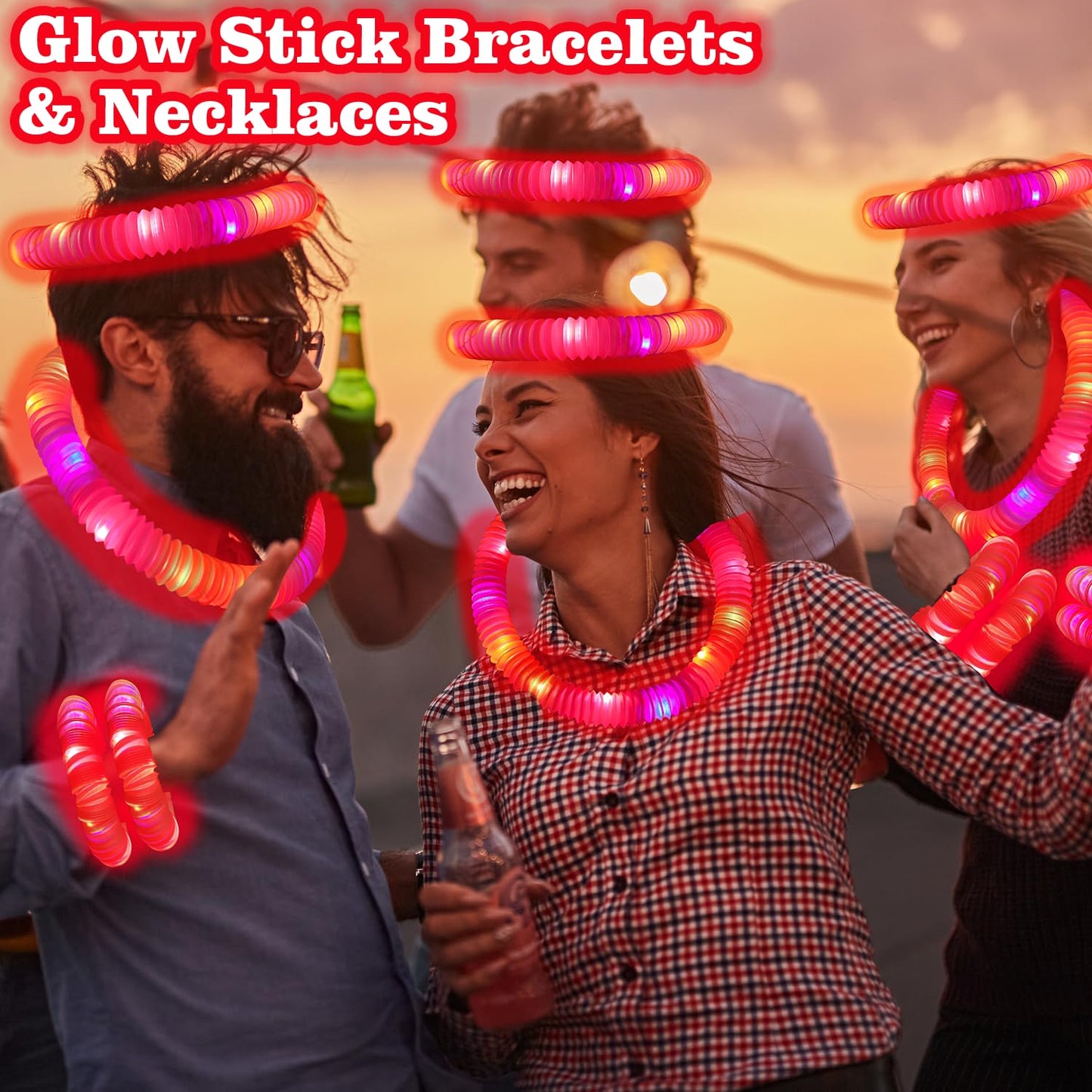 Red Graduation Glow Sticks Pop Tubes 24 PCS,Light Up Bracelets Necklaces,Glow Party Favors for Kids Graduation Party,Kindergarten Preschool End of School Year Goodie Bag Stuffers Classroom Prizes