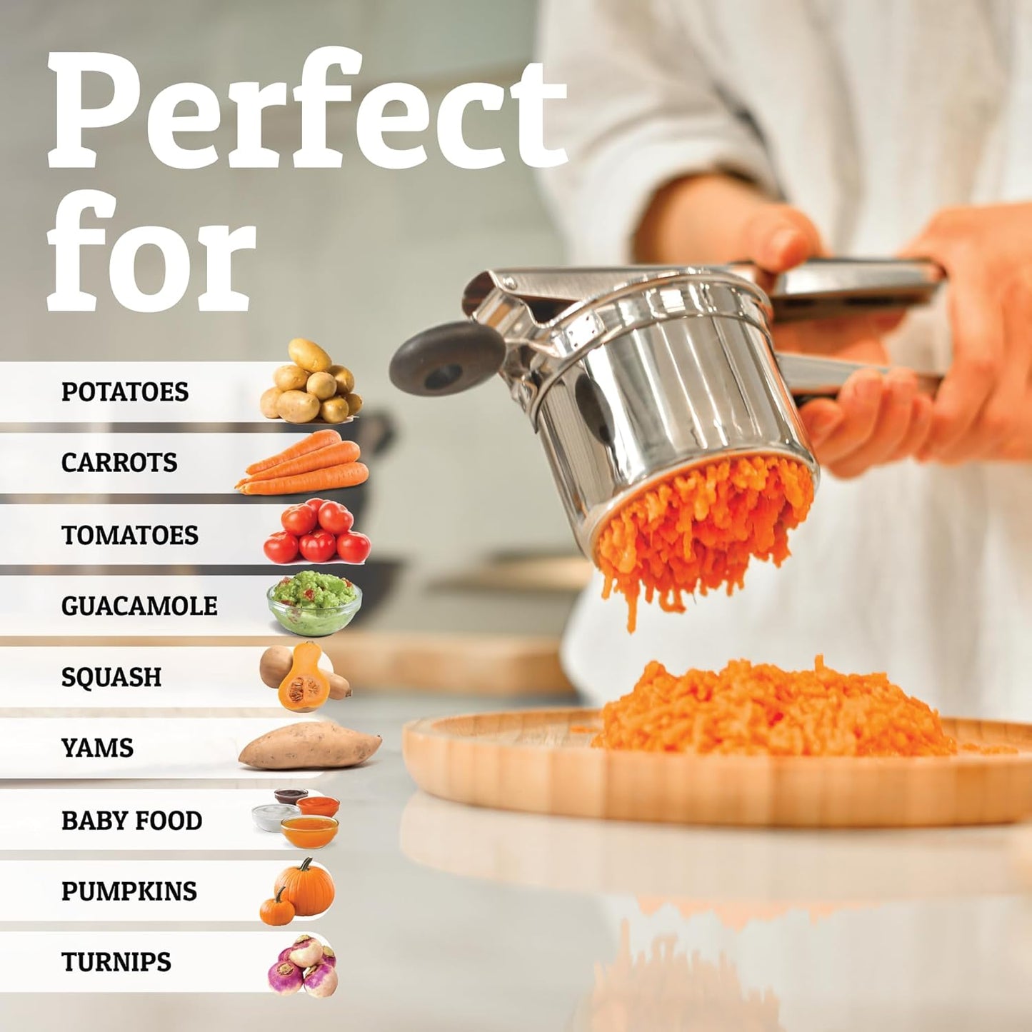 PriorityChef 15oz Potato Ricer - Heavy Duty Stainless Steel Masher for Perfect Mashed Potatoes