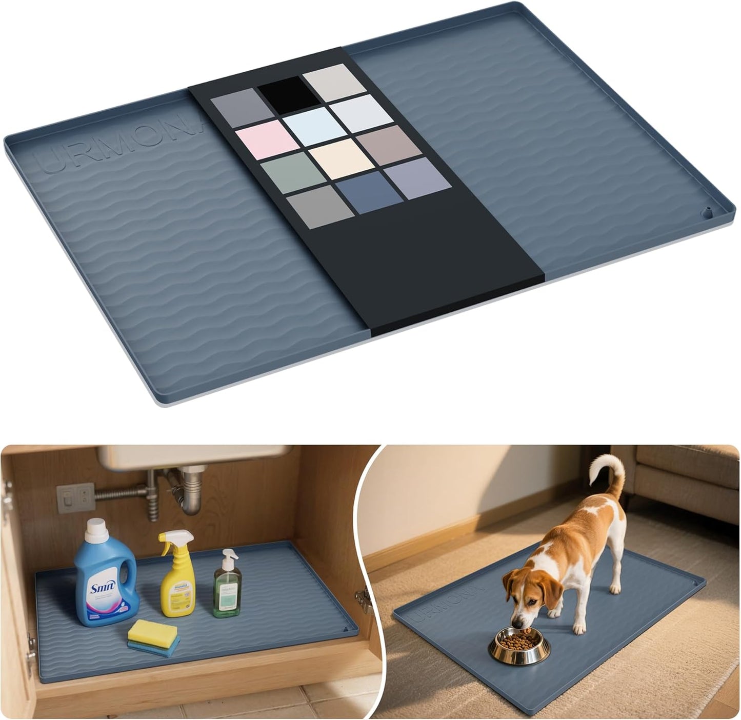 URMONA Waterproof Silicone Under Sink Mat - 31'' x 22'' Kitchen & Bathroom Cabinet Protector | Dark Grey