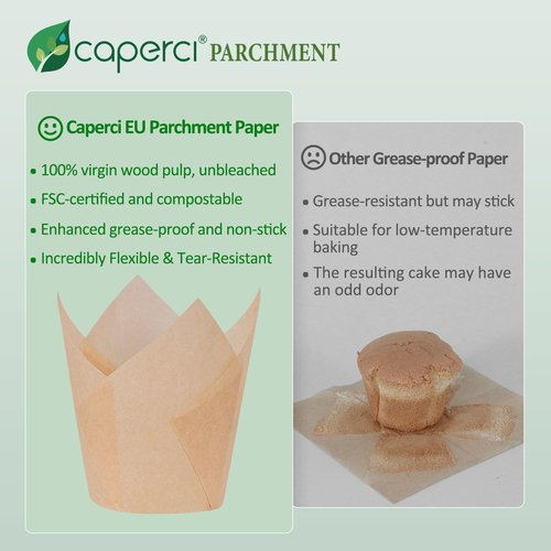 Caperci 225pcs Natural Tulip Cupcake Liners Paper for Baking Cups Unbleached European Parchment Paper, Tulip Muffin Liners Cupcake Wrapper for Party, Wedding, Christmas, Birthday