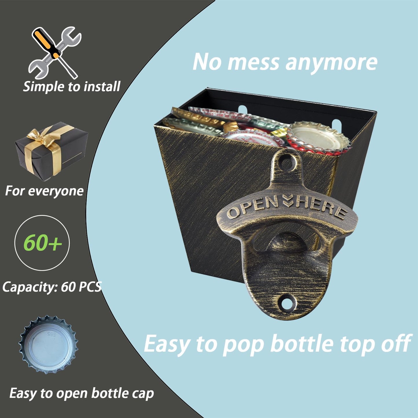 HAIICEN Antique Bronze Beer Bottle Opener Wall Mounted Bottle Top Opener with Cap Catcher Drain Openings Outdoor (Pack of 2)