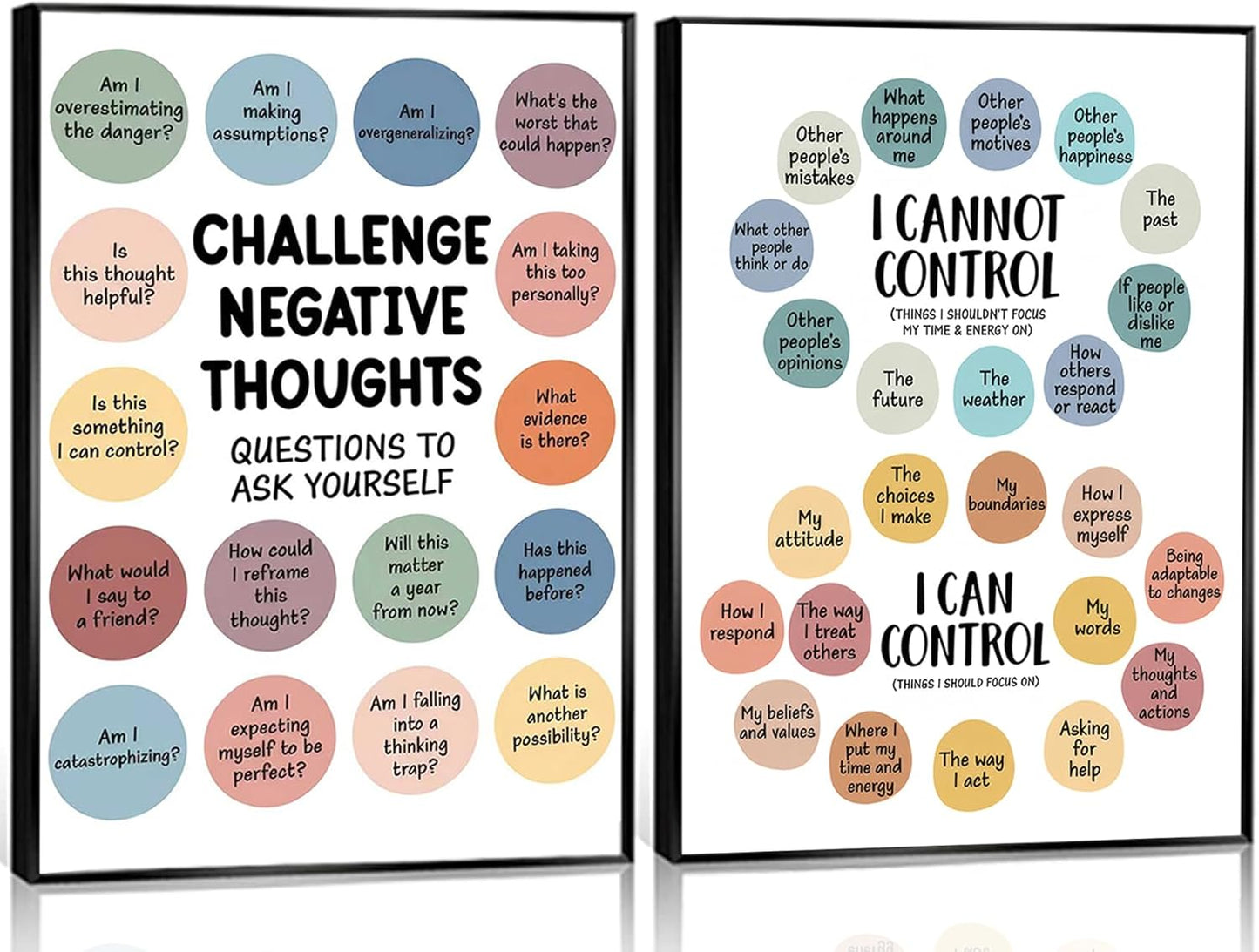 2Pcs Mental Health Wall Art - Motivational Canvas Prints for Challenging Negative Thoughts | 12x16in Unframed