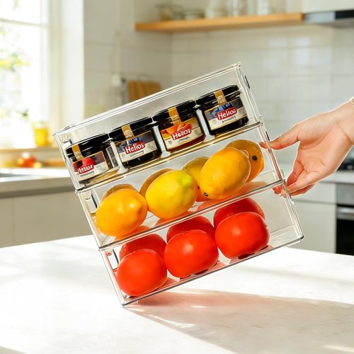 Hudgan Clear Storage Bins - 8 Pack Stackable Organizer Set for Kitchen, Pantry & Bathroom | Large & Medium Sizes