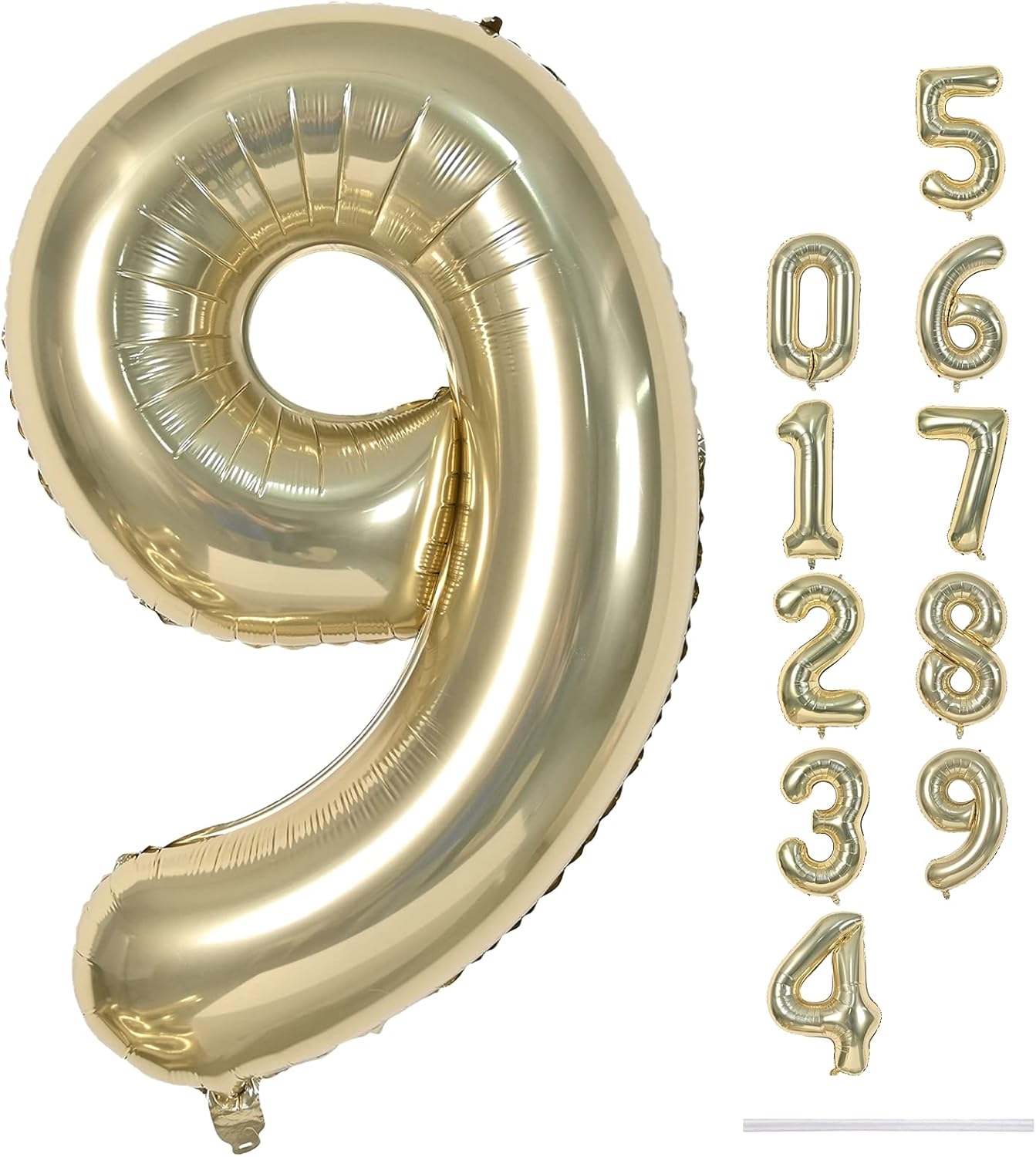 Skiennix 40 Inch Champagne Gold Number 9 Balloon - Self-Inflating Helium Balloon for Birthday & Anniversary Decor