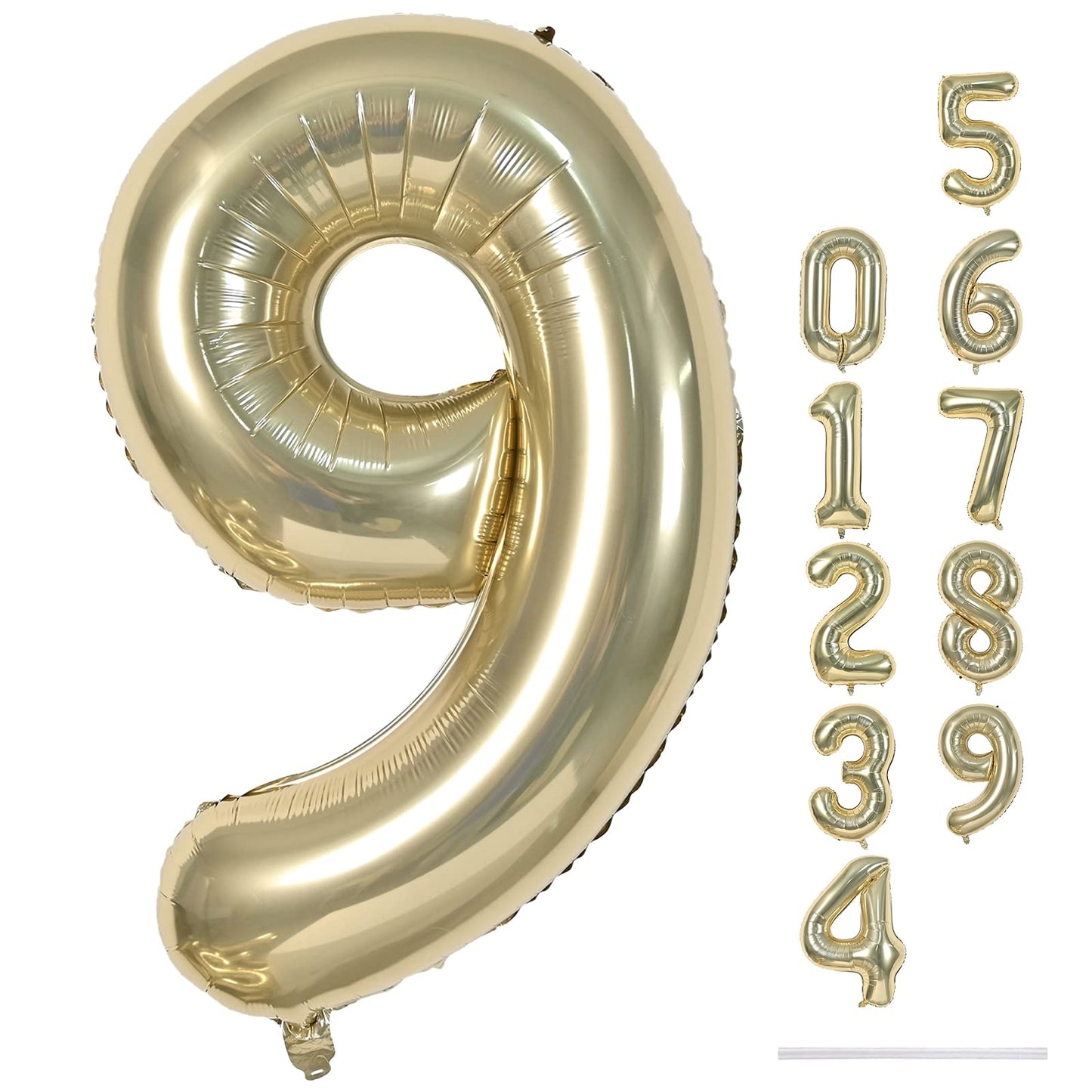 40 Inch Champagne Gold Foil Balloon Number 9, Large Self Inflating Light Gold Number Balloons 0-9 Helium Balloons Set for Girls Boys 9th Birthday Women Anniversary Graduation Party Decoration Supplies