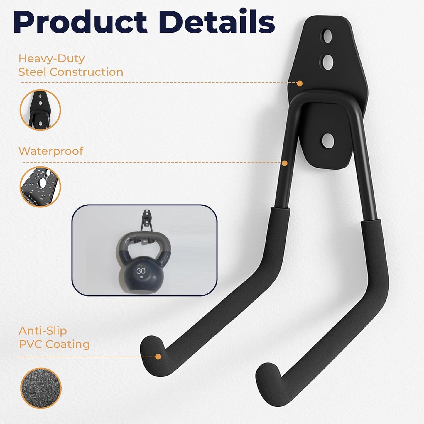 Steel Heavy Duty Garage Hooks - 16 Pack Anti-Slip Wall Mount Hangers for Tools, Bikes & More