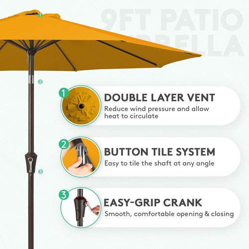 JEAREY 9FT Outdoor Patio Umbrella - Market Umbrella with Push Button Tilt & Crank | UV Protection, Waterproof, Bright Orange