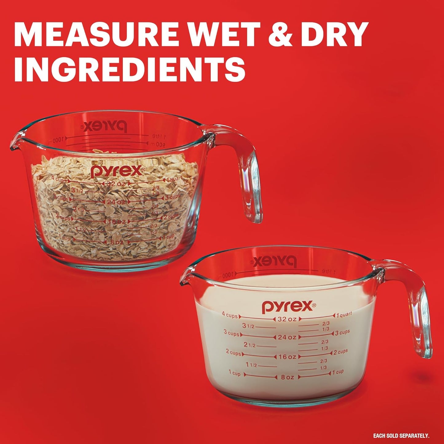 Pyrex Essentials Glass Measuring Cups Set - 3-Pack (1, 2 & 4 Cup) | Oven, Dishwasher, Freezer & Microwave Safe