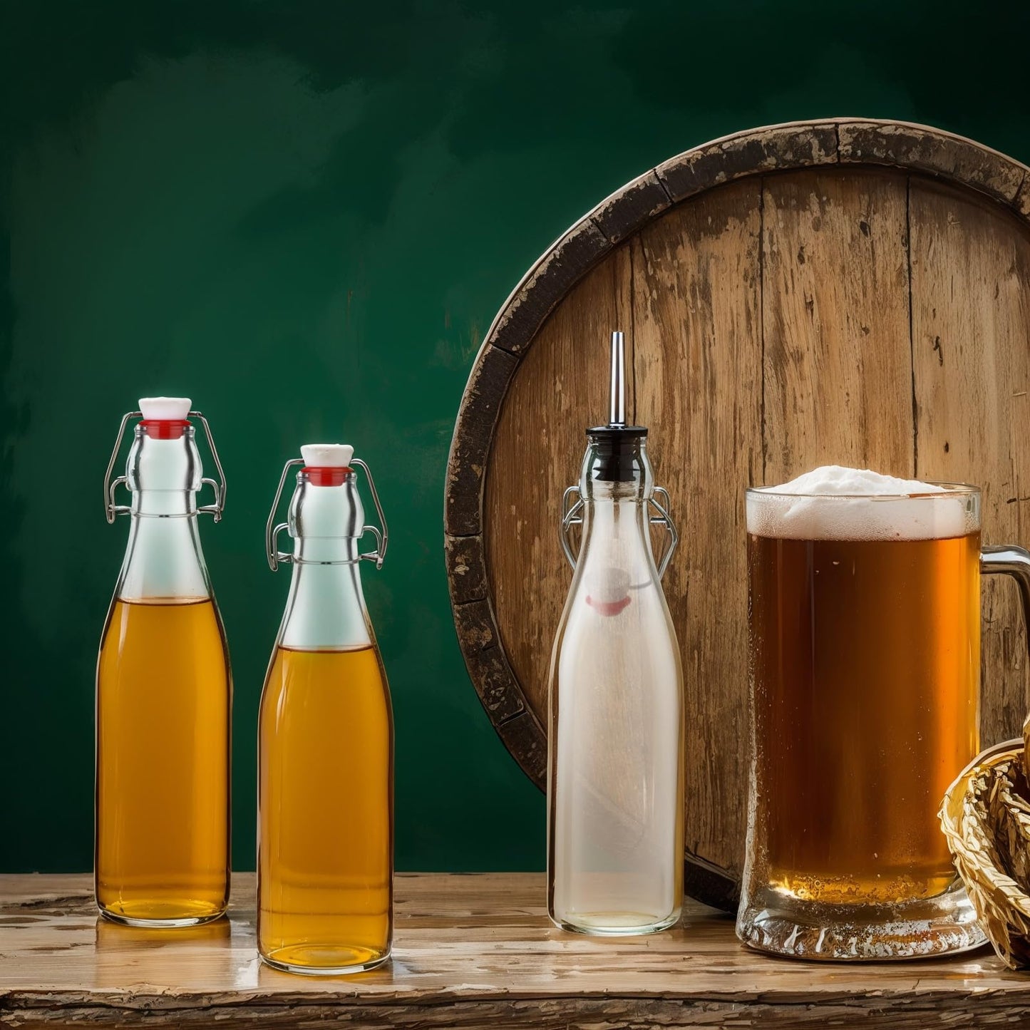 Baderke 6 Pack Swing Top Glass Bottles with Airtight Stopper Lids and Pourers Flip 17oz Top Brewing Pour Bottle for Syrup, Fermentation, Kombucha, Mead, Vinegar, Beer, Kefir, Wine, Vanilla Extract
