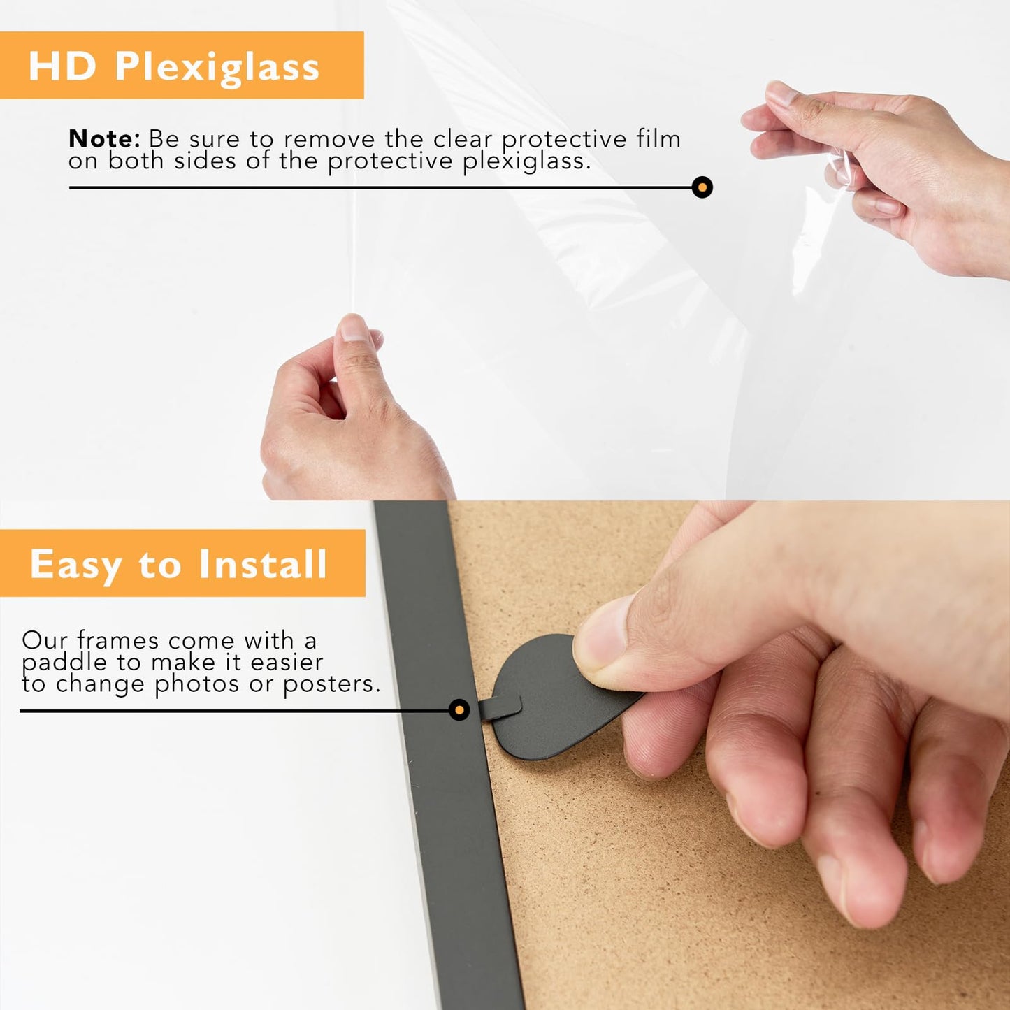 QOTIB 12x20 Picture Frame Black for Wall Mounting Set of 6, Horizontal and Vertical Formats for Wall Hanging, Wood 12x20 Frame, Black, 6 Pack