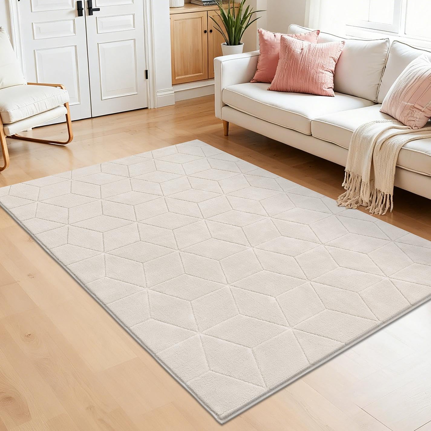 SHACOS Soft 4x6 Area Rugs for Living Room, Non Slip Washable Rug, Stain Resistant Floor Carpet Modern Geometric Rug for Bedroom Dining Room Nursery Home Decor, Beige