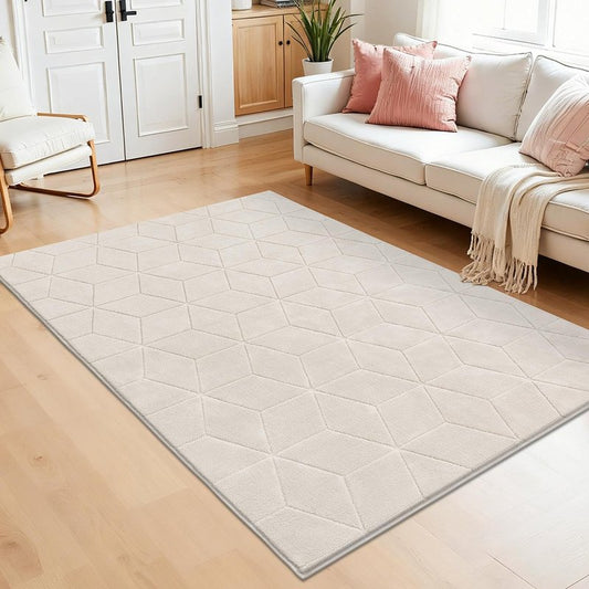 SHACOS Soft 4x6 Area Rugs for Living Room, Non Slip Washable Rug, Stain Resistant Floor Carpet Modern Geometric Rug for Bedroom Dining Room Nursery Home Decor, Beige
