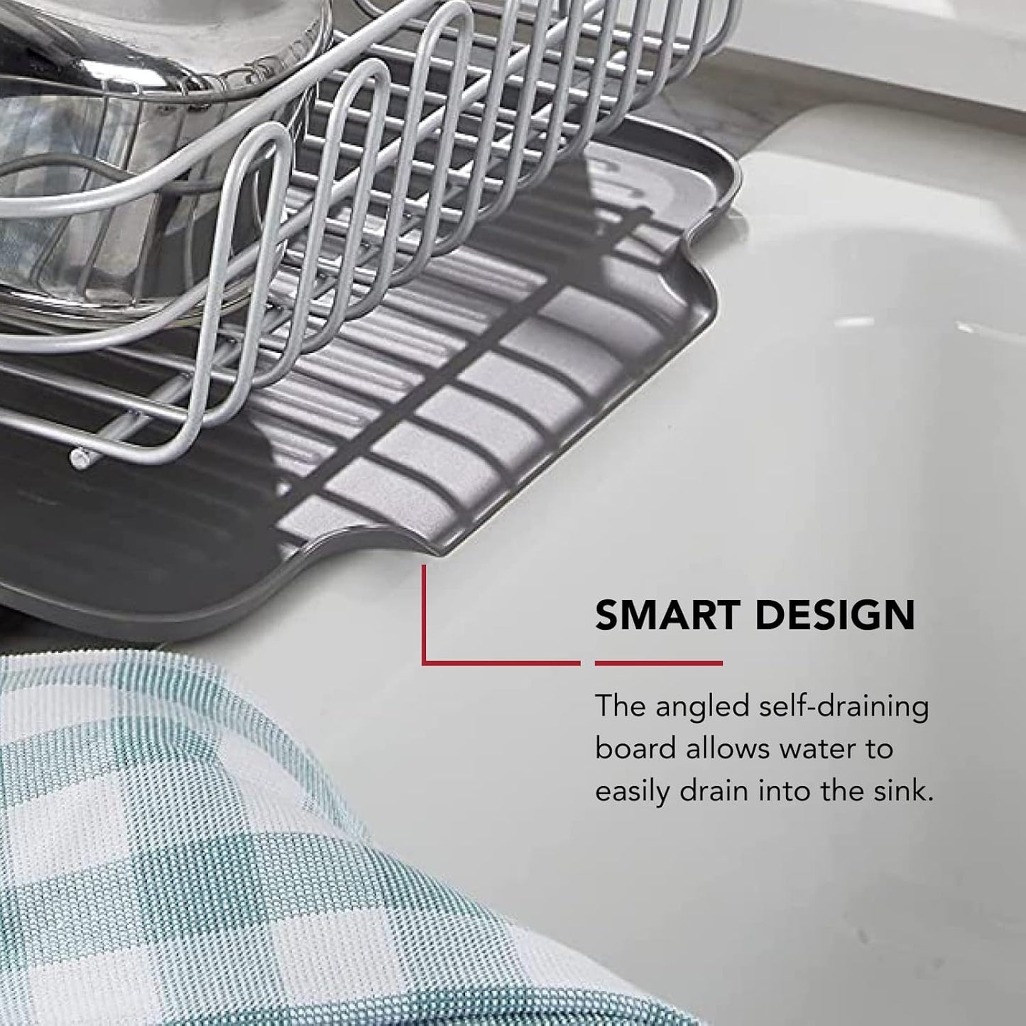 KitchenAid Dish Rack - Large Capacity Self-Draining Design | Rust-Resistant Satin Coated, 20.47-Inch, Gray