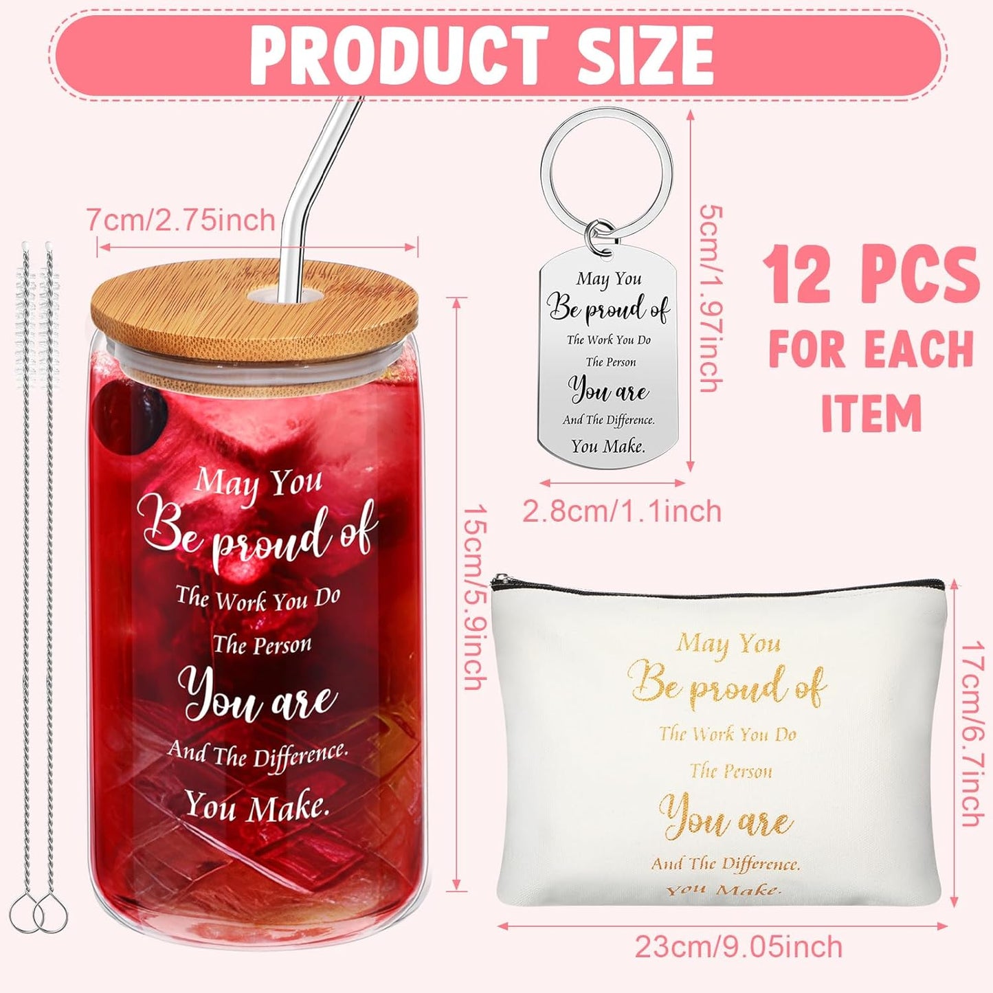 Tioncy 36 Pcs Employee Appreciation Thank You Gifts for Women Nurse Teacher Staff Coworker Cups Makeup Bag Keychain Gift Set(Encouragement)