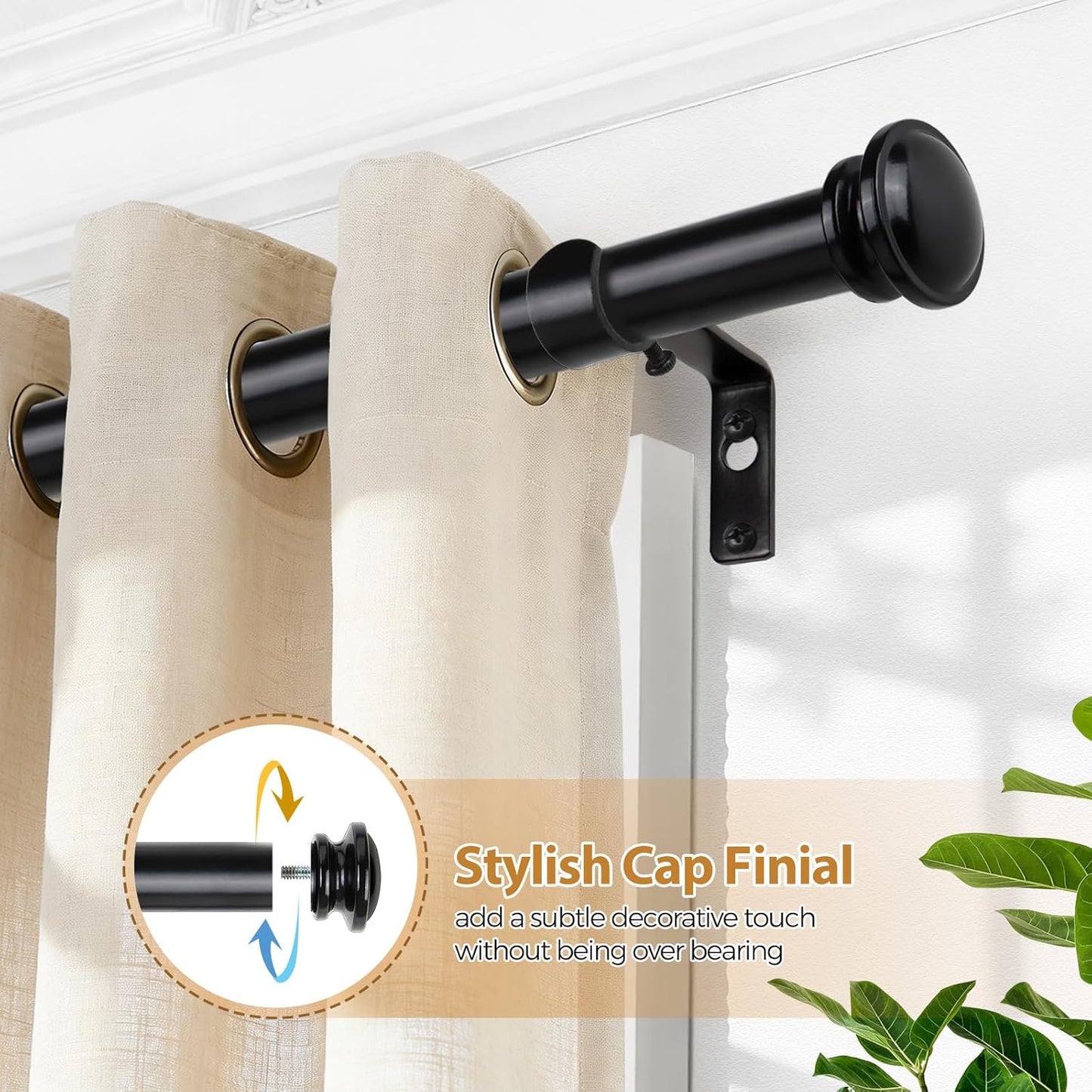 TONIAL Curtain Rod - Telescoping Drapery Rod for Windows 32 to 58 Inches - Elegant Black Finish