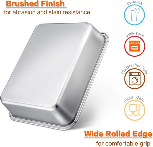 E-far Lasagna Pan Set of 2 - Rectangular Deep Baking Pans, Non-Toxic Stainless Steel, 10.6x8.3x3.2 Inches