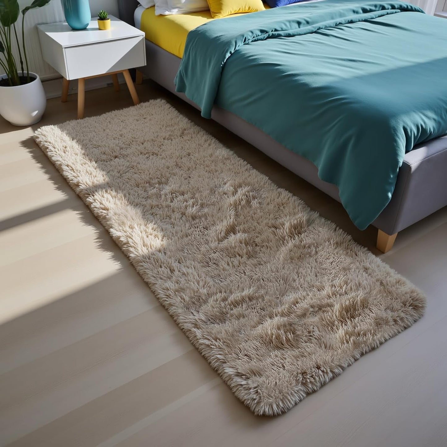 Skiennix Fluffy Shag Area Rug - Soft Beige 2x4 Bedroom & Living Room Decor