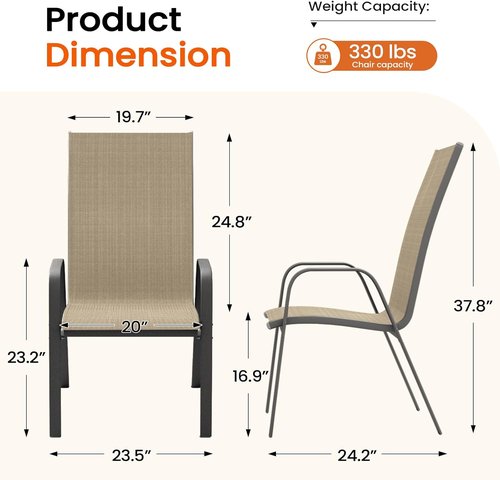 JEAREY Outdoor Dining Chairs Set of 4 - Stackable All-Weather Furniture for Lawn & Garden | Beige