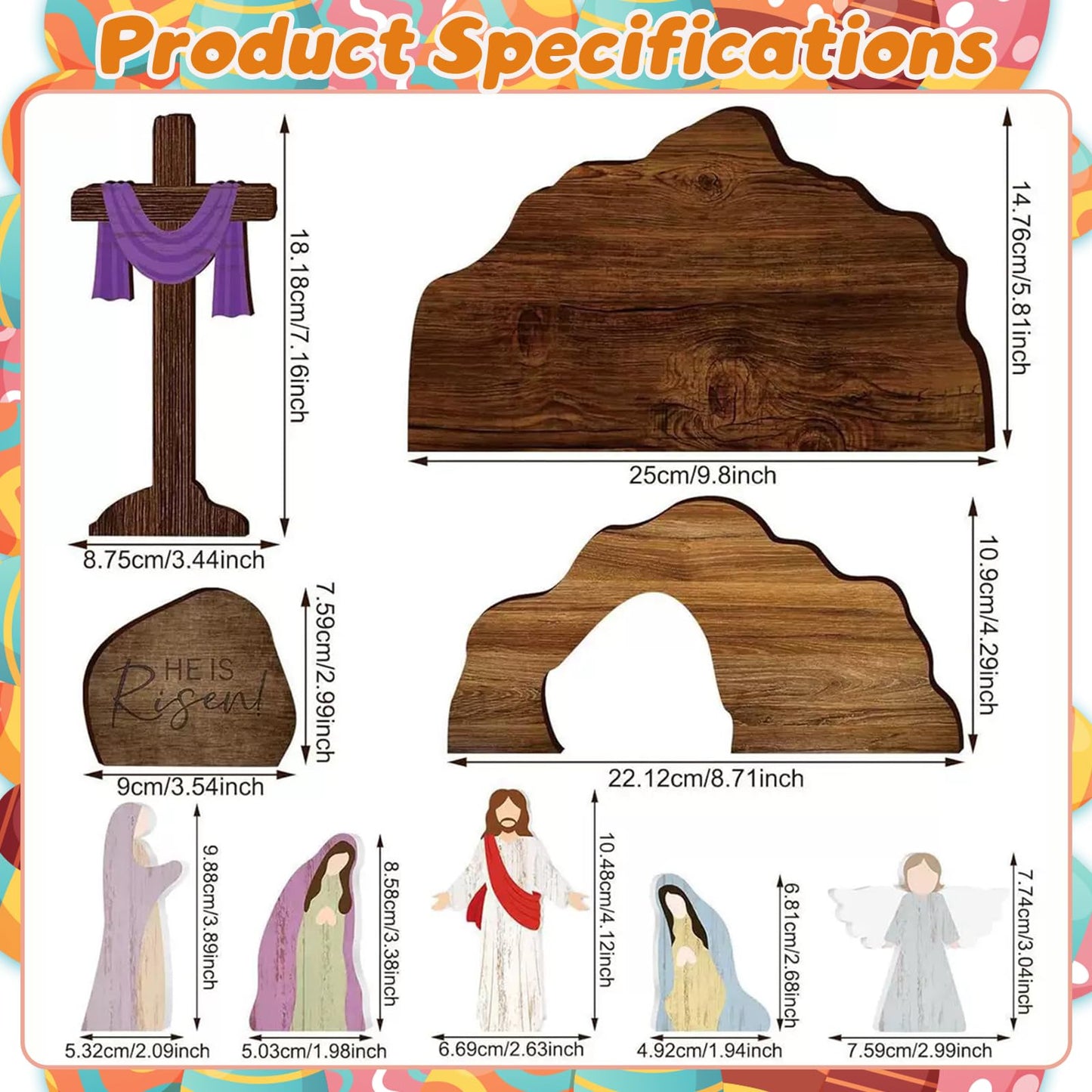 ZOUNYIN Empty Tomb Easter Scene Cross Decoration, Wooden Resurrection Tabletop Decor Set for Religious Home, Office, Shelf & Farmhouse Display