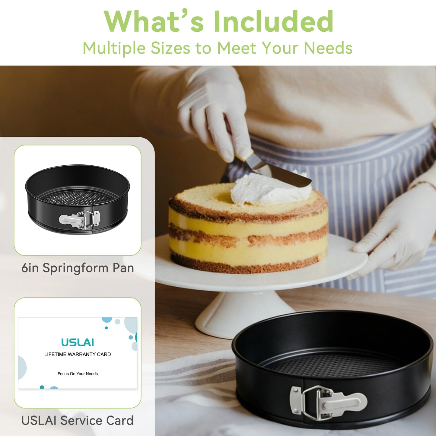 USLAI Springform Pan, 4/6/7/8/9/10 Inch Nonstick Cheesecake Pan with Removable Bottom, Easy to Clean, Ideal for Baking Cakes, Pies and Quiches - 6 Inch