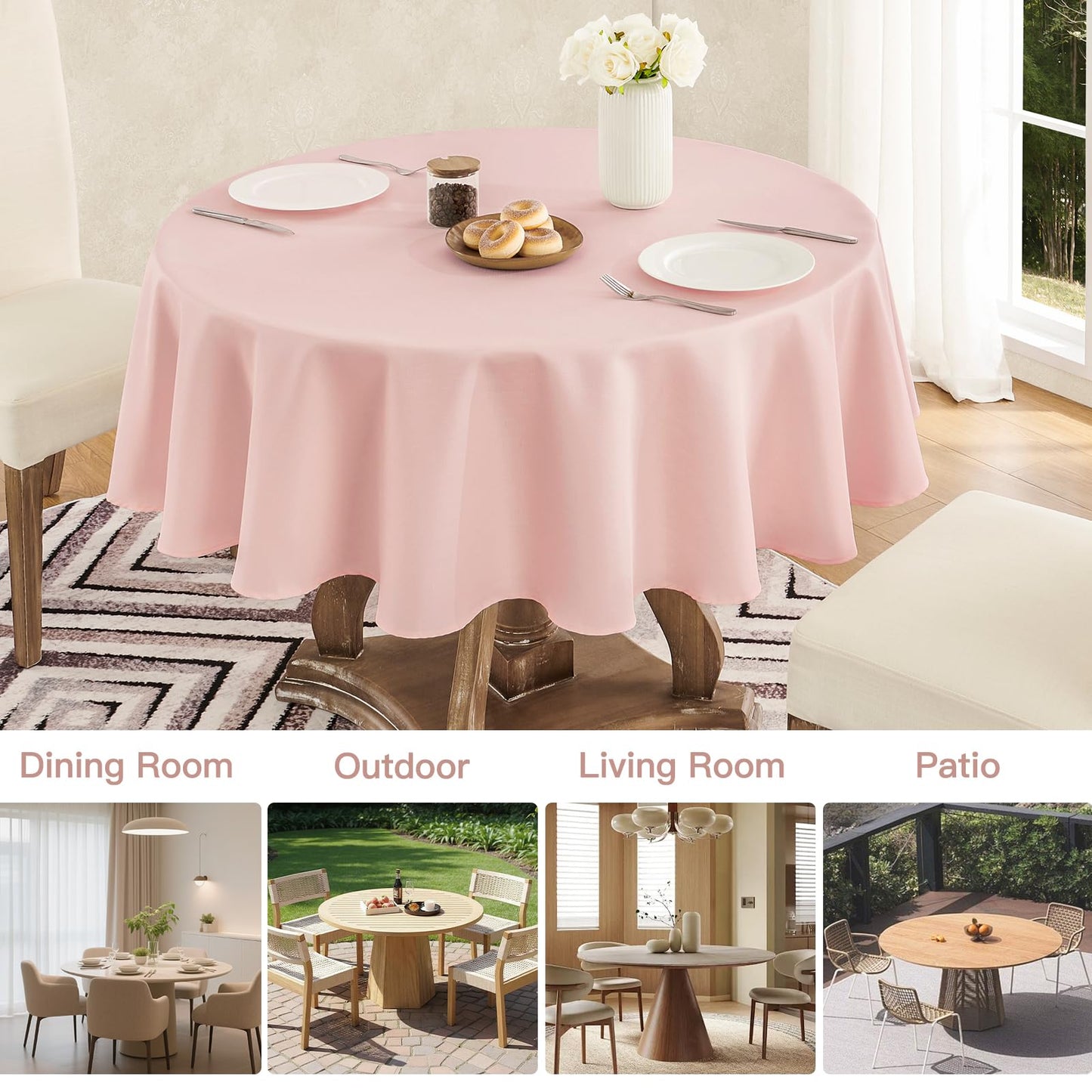 Veblandy Tablecloth Linen Textured Waterproof & Stain Resistant Table Cloth Wrinkle Free Decorative Fabric Farmhouse Table Cover for Dining/Party/Buffet/Wedding, 60 x 60 Inch, Pink