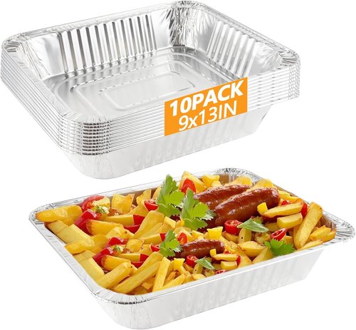 **Extra Heavy Duty 9x11 Aluminum Foil Pans - 10PCS Disposable Baking & Serving Trays for Parties | 8x11.1in Base**