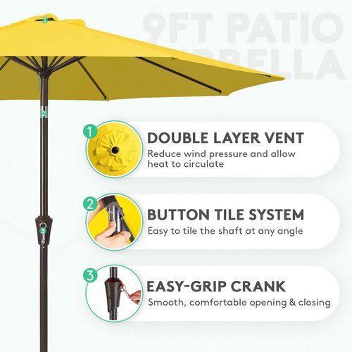JEAREY 9FT Outdoor Patio Umbrella - UV Protection & Waterproof with Push Button Tilt | Yellow Market Umbrella