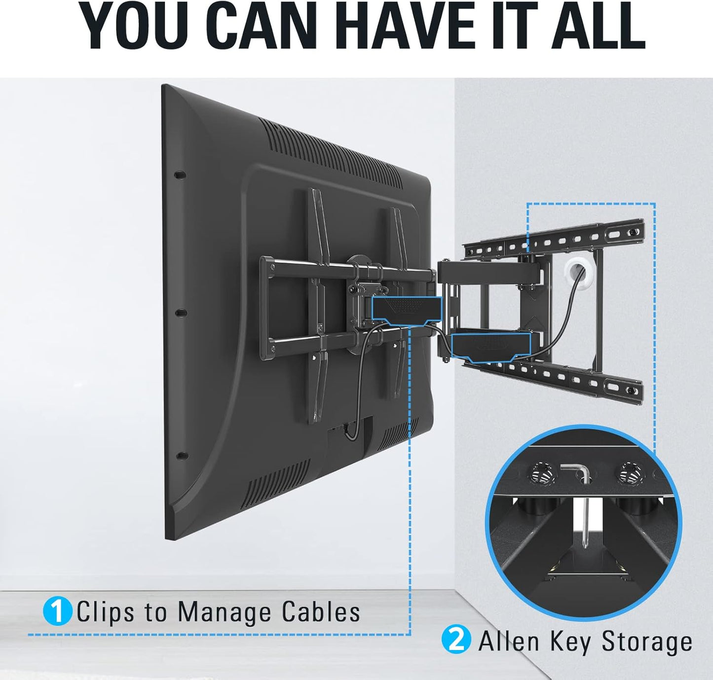 Mounting Dream Full Motion TV Mount - Adjustable Swivel & Tilt for 42-84 Inch TVs | Max VESA 600x400mm, 100 LBS Capacity