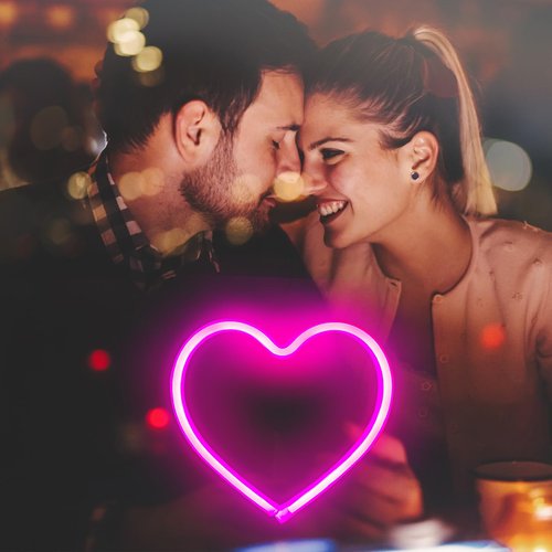2-Pack Pink Heart Neon Sign, Neon Heart Lights Battery Operated or USB Powered For Valentines Day Decorations, LED Valentines Lights for Wedding Proposal Anniversary Mothers Day Girls’ Bedroom Decor