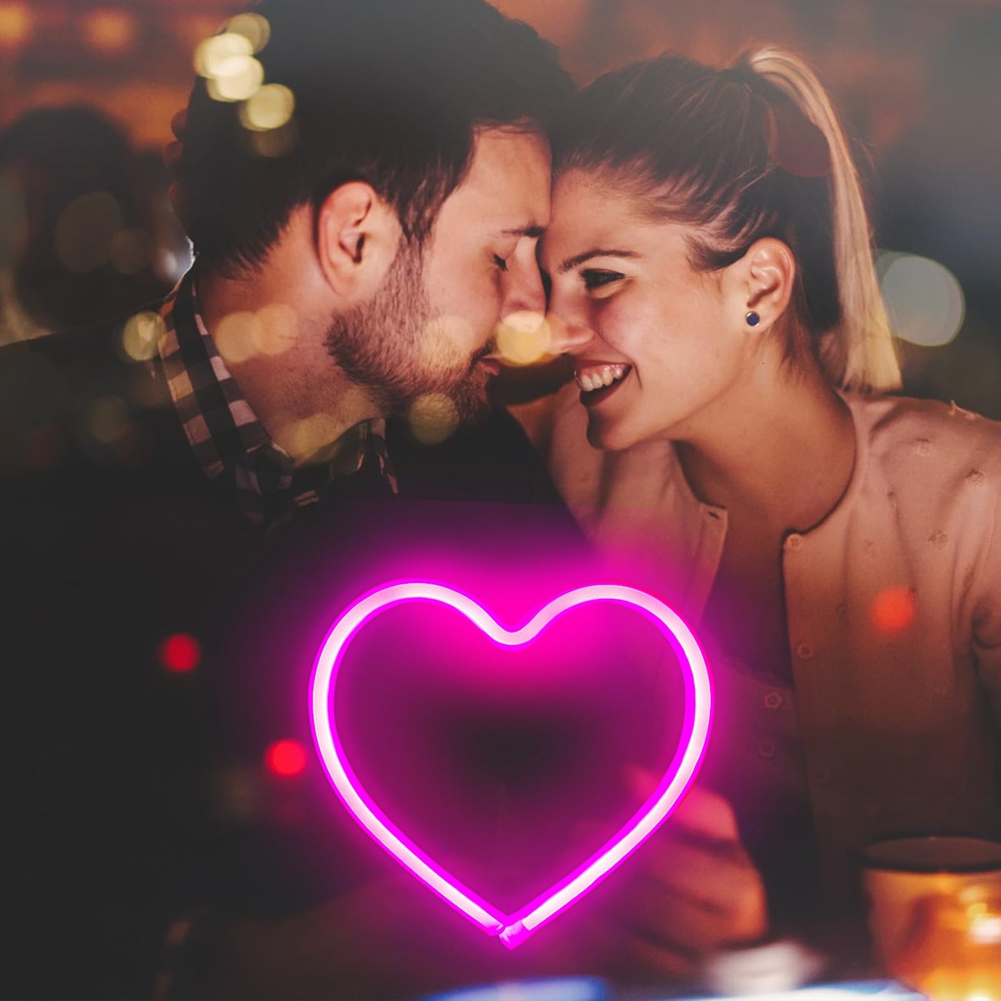 Pink Heart Neon Sign, Battery Operated or USB Powered LED Heart Lights for Valentines Day Decoration, Valentines Gifts for Wife Wedding Proposal Anniversary Mother's Day Girls’ Room Table Wall Decor