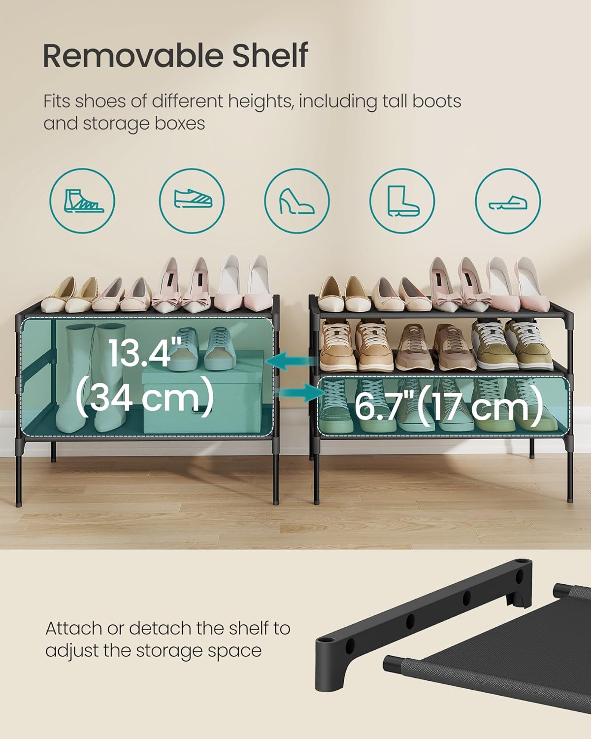 SONGMICS Shoe Rack - 3-Tier Space-Saving Organizer for Entryway - Ink Black, 11.7 x 24.5 x 21 Inches