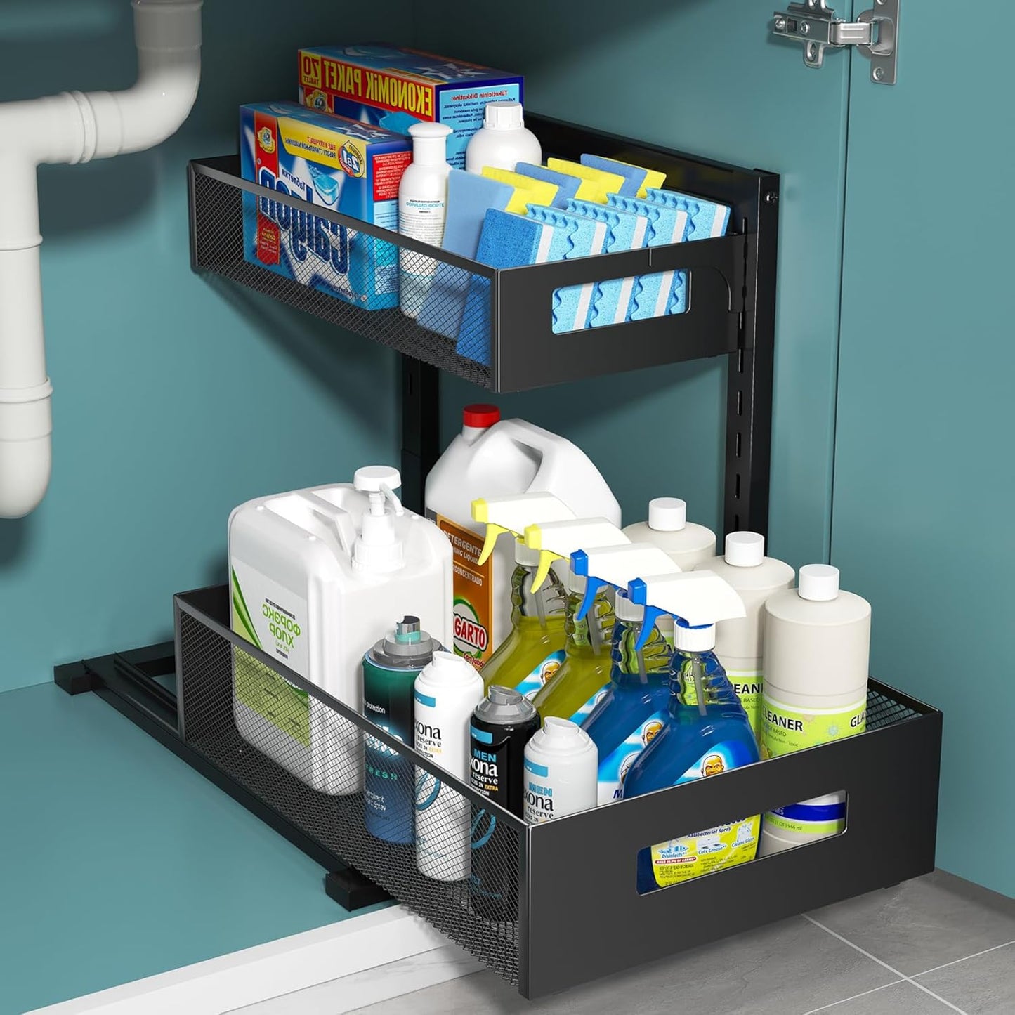 TISTAYA Under Sink Organizer - Metal Slide-Out Cabinet Storage for Kitchen & Bathroom | Black