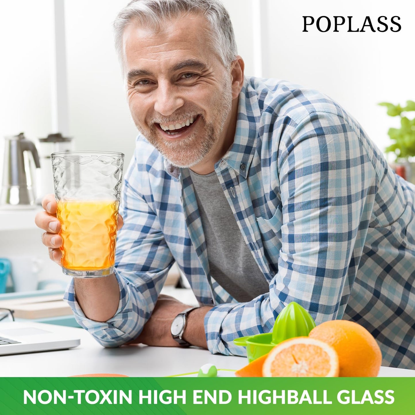 POPLASS Biscayne 18-Piece Family Drinking Glasses Set - Drinking Glassware Set with Highball Cooler, DOF (Double Old Fashioned), and Juice Glasses - 6 Each
