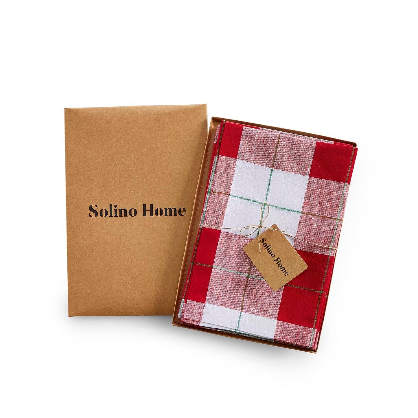 Solino Home Plaid Napkins Set of 4-100% Pure Linen Red and White Very Merry Tartan Plaid Dinner Napkins Cloth 18 x 18 Inch - Handcrafted and Machine Washable