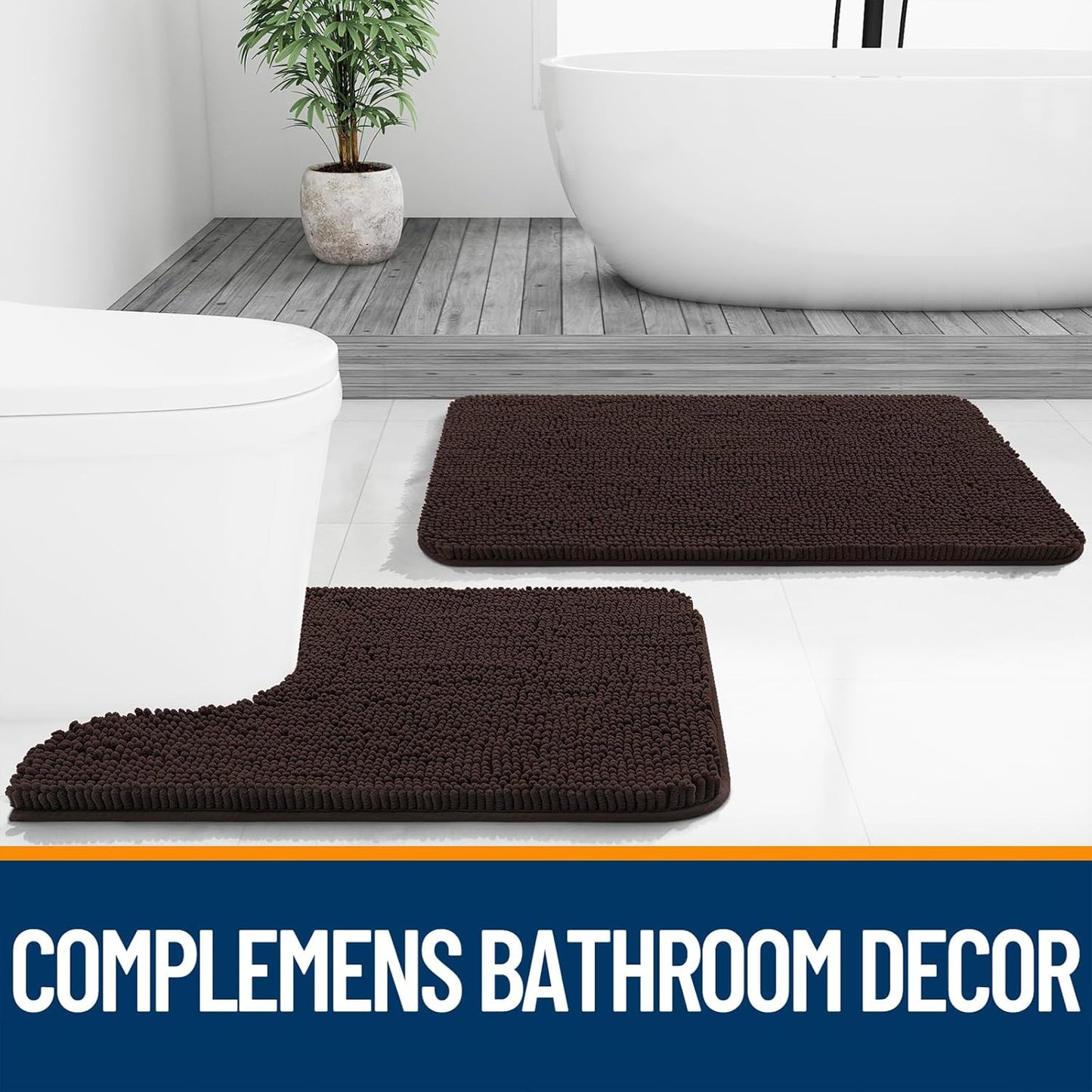 OLANLY Bathroom Rugs - Extra Soft Chenille Bath Mats | Quick Dry, Machine Washable, 30x20, Brown